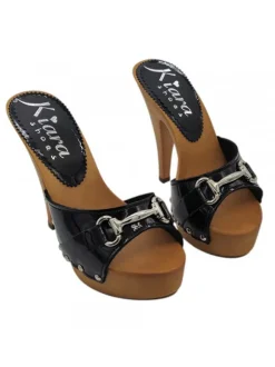BLACK PATENT CLOGS WITH ACCESSORY - Heel 13 cm