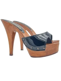 BLACK PATENT CLOGS WITH HIGH HEEL