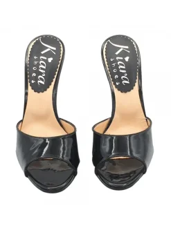 BLACK PATENT LEATHER CLOGS HEEL 12