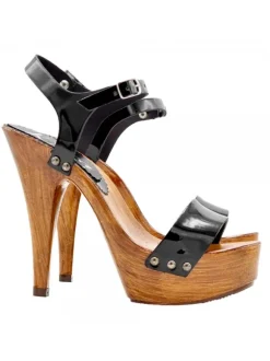 BLACK PATENT LEATHER SANDALS WITH 13 CM HEEL