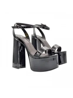 BLACK PATENT LEATHER SANDALS WITH 14 CM HEEL
