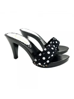 BLACK POLKA DOT CLOGS HEEL 9