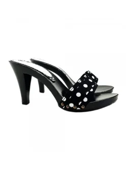 BLACK POLKA DOT CLOGS HEEL 9