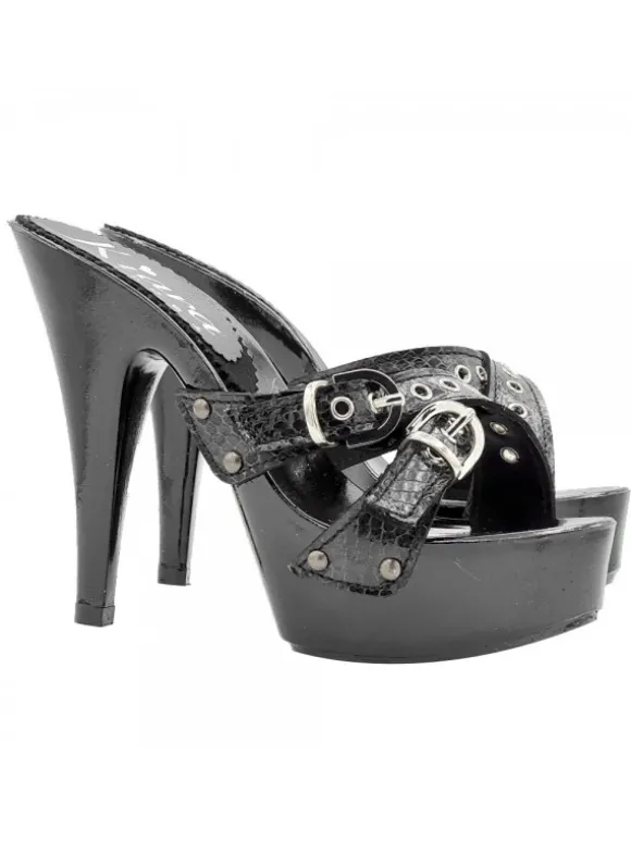 BLACK "PYTHON EFFECT" CLOGS WITH HIGH HEEL