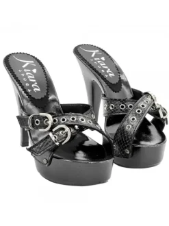 BLACK "PYTHON EFFECT" CLOGS WITH HIGH HEEL