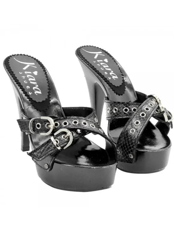 BLACK "PYTHON EFFECT" CLOGS WITH HIGH HEEL