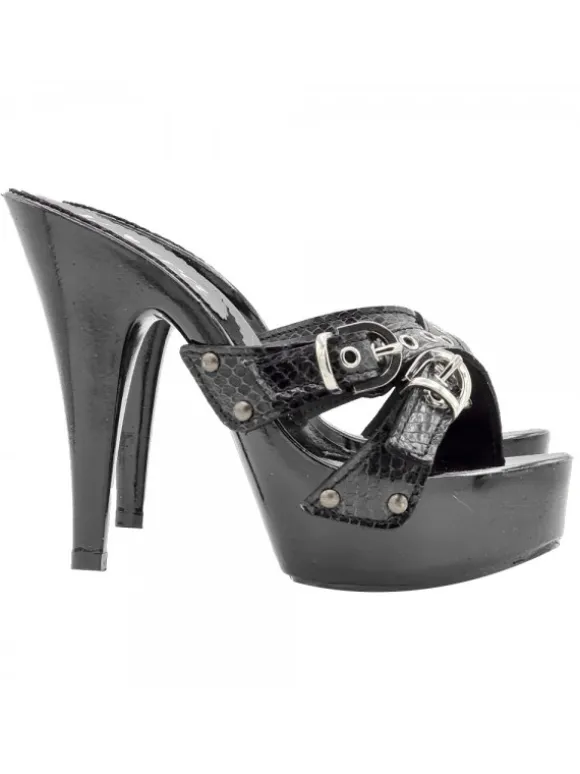 BLACK "PYTHON EFFECT" CLOGS WITH HIGH HEEL