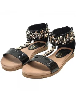 BLACK SANDALS WITH FLOWERS