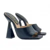 BLACK SANDALS WITH PYRAMID HEEL AND SQUARE TOE