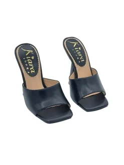 BLACK SANDALS WITH PYRAMID HEEL AND SQUARE TOE