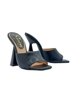 BLACK SANDALS WITH PYRAMID HEEL AND SQUARE TOE