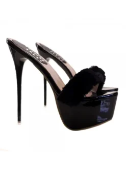 BLACK SHOES WITH FUR HEEL 17