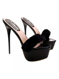 BLACK SHOES WITH FUR HEEL 17