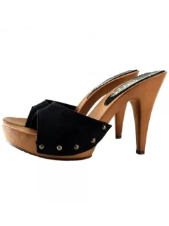 BLACK SUEDE CLOGS WITH HEEL 11