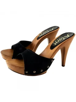 BLACK SUEDE CLOGS WITH HEEL 11