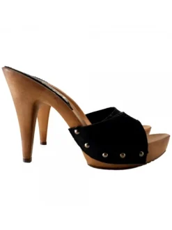BLACK SUEDE CLOGS WITH HEEL 11