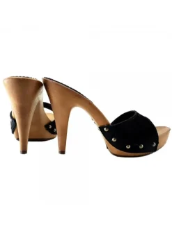 BLACK SUEDE CLOGS WITH HEEL 11
