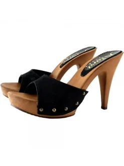 BLACK SUEDE CLOGS WITH HEEL 11