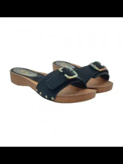 BLACK SUEDE LOW CLOGS & BUCKLE