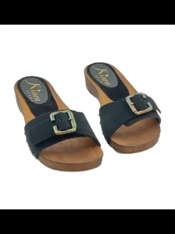 BLACK SUEDE LOW CLOGS & BUCKLE