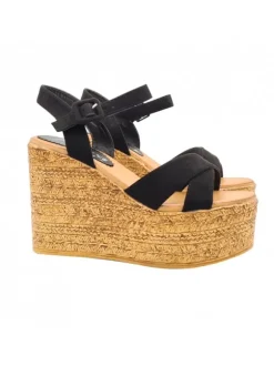 BLACK SUEDE WEDGE SANDALS