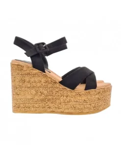 BLACK SUEDE WEDGE SANDALS