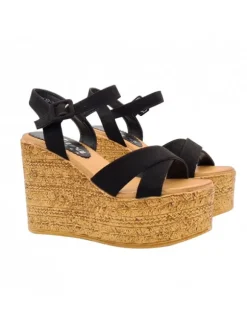 BLACK SUEDE WEDGE SANDALS