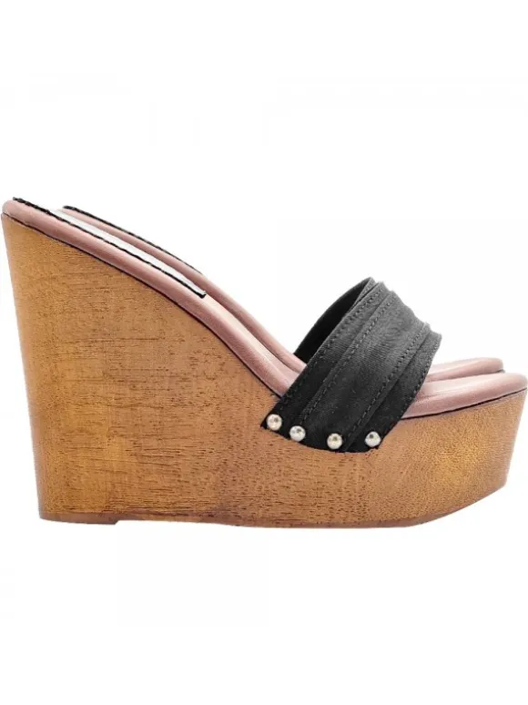 BLACK WEDGE WITH HEEL 13 CM