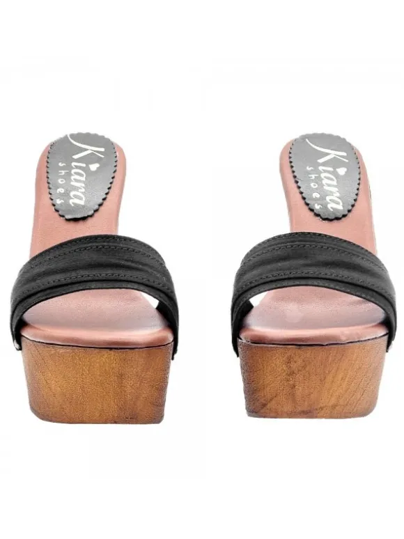 BLACK WEDGE WITH HEEL 13 CM