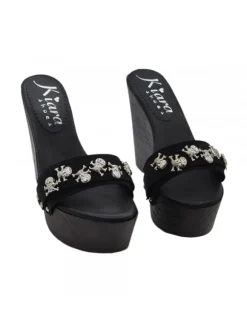 BLACK WEDGE WITH SILVER SKULLS