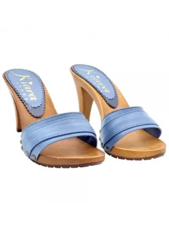 BLUE CLOGS IN LEATHER HEEL 9