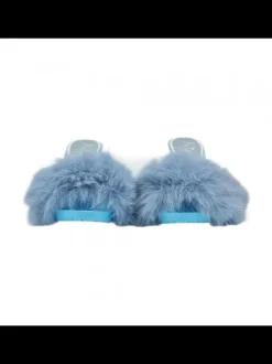 BLUE CLOGS WITH FUR & 9 CM HEEL