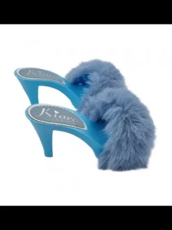 BLUE CLOGS WITH FUR & 9 CM HEEL