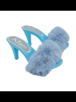 BLUE CLOGS WITH FUR & 9 CM HEEL