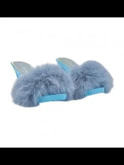 BLUE CLOGS WITH FUR & 9 CM HEEL