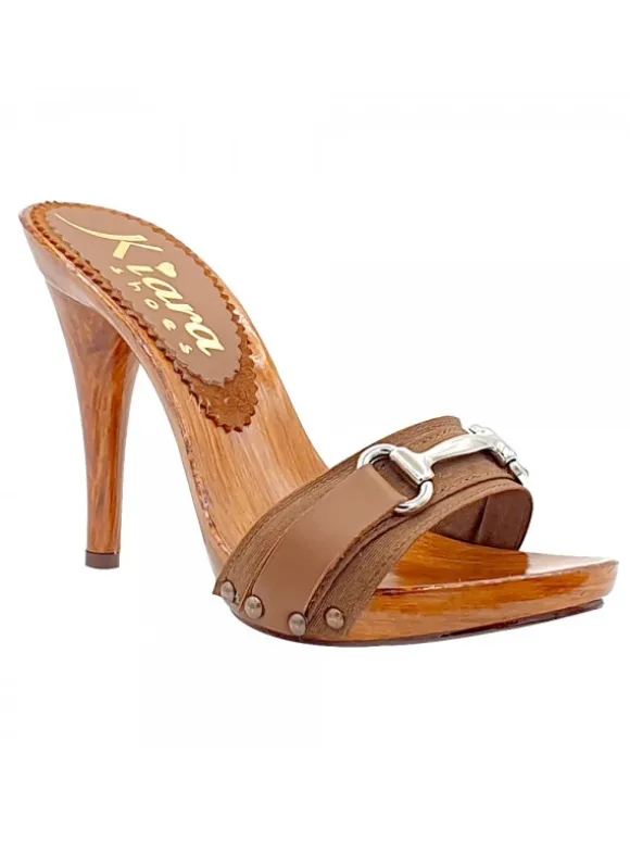 BROWN CLOGS WITH ACCESSORY AND HIGH HEEL