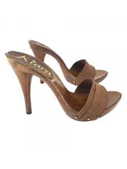 BROWN HEEL CLOGS 12