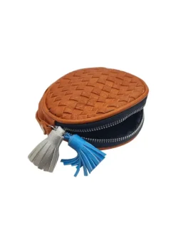 BROWN PURSE WITH HANDLE AND FRINGES