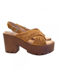 BROWN SANDALS 9 CM HEEL ADJUSTABLE STRAP - COMFORTABLE