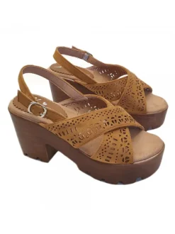 BROWN SANDALS 9 CM HEEL ADJUSTABLE STRAP - COMFORTABLE