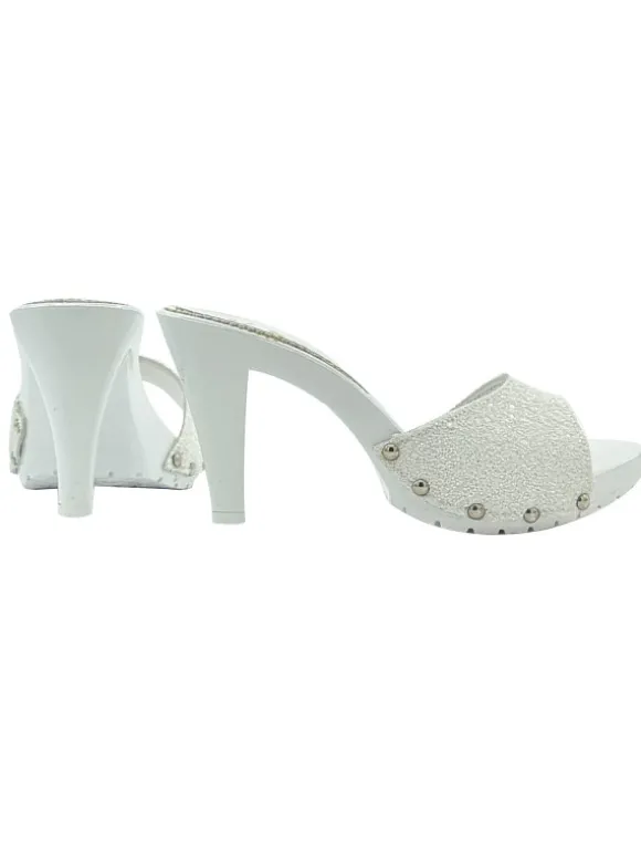 CLOG WITH WHITE LEATHER BAND WITH GLITTER