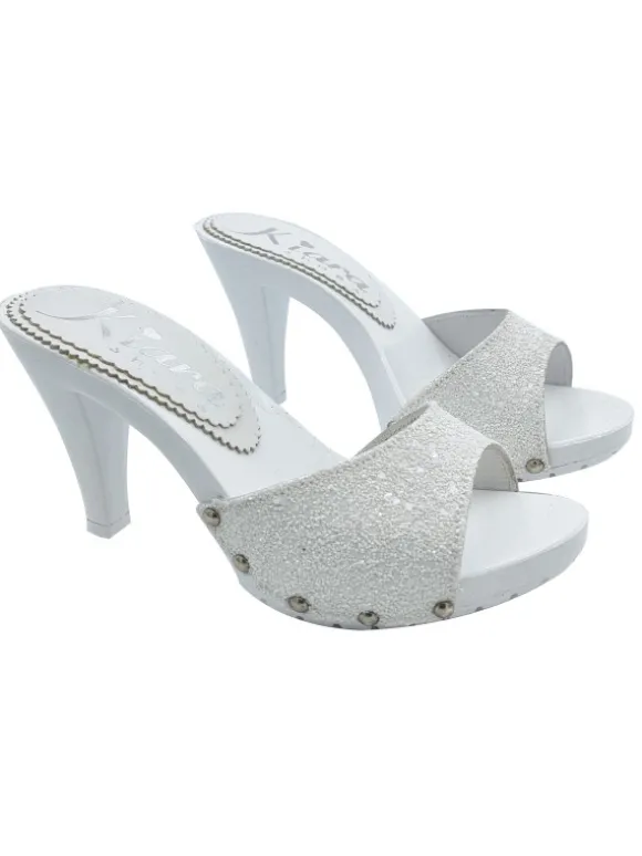 CLOG WITH WHITE LEATHER BAND WITH GLITTER