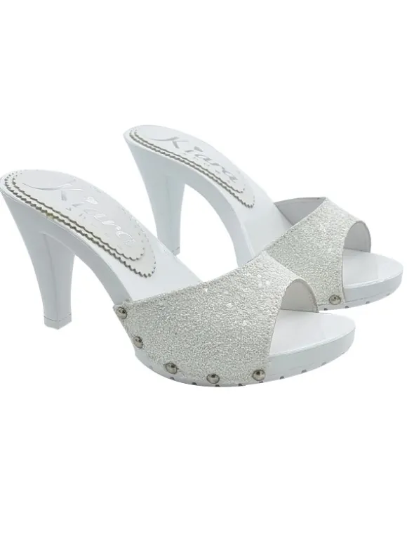 CLOG WITH WHITE LEATHER BAND WITH GLITTER