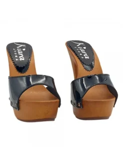 CLOGS BLACK PATENT HEEL 13 cm
