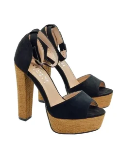 CLOGS IN BLACK SYNTHETIC SUEDE WITH HIGH HEEL