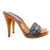 CLOGS IN BLUE LASERED LEATHER AND HIGH HEEL