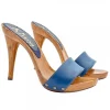 CLOGS IN BLUE LEATHER WITH STILETTO HEEL