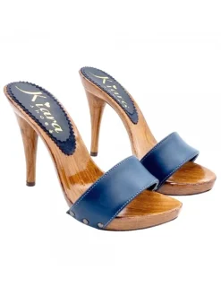 CLOGS IN BLUE LEATHER WITH STILETTO HEEL