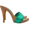 CLOGS IN GREEN SATIN WITH HIGH HEELS