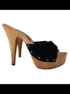 CLOGS SUEDE BLACK STILETTO HEEL 13 - K93001 CAM NERO